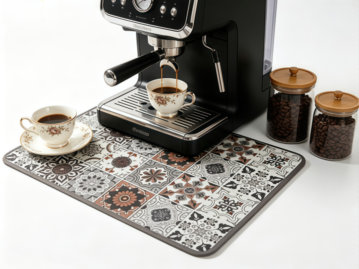 Meal Prep Format - Kitchen Countertop Mat Vintage Tile Pattern